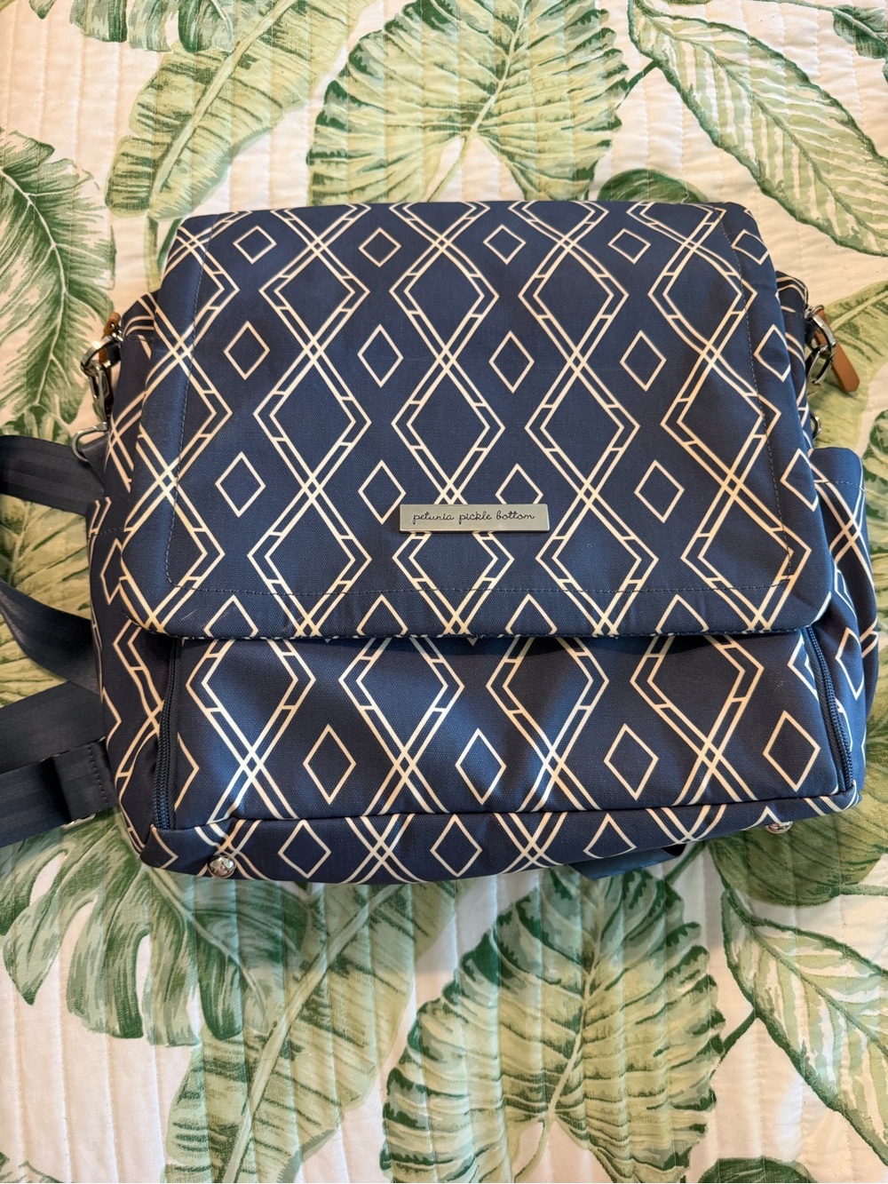 Petunia Pickle Bottom Navy and White Geometric Tote with backpack straps